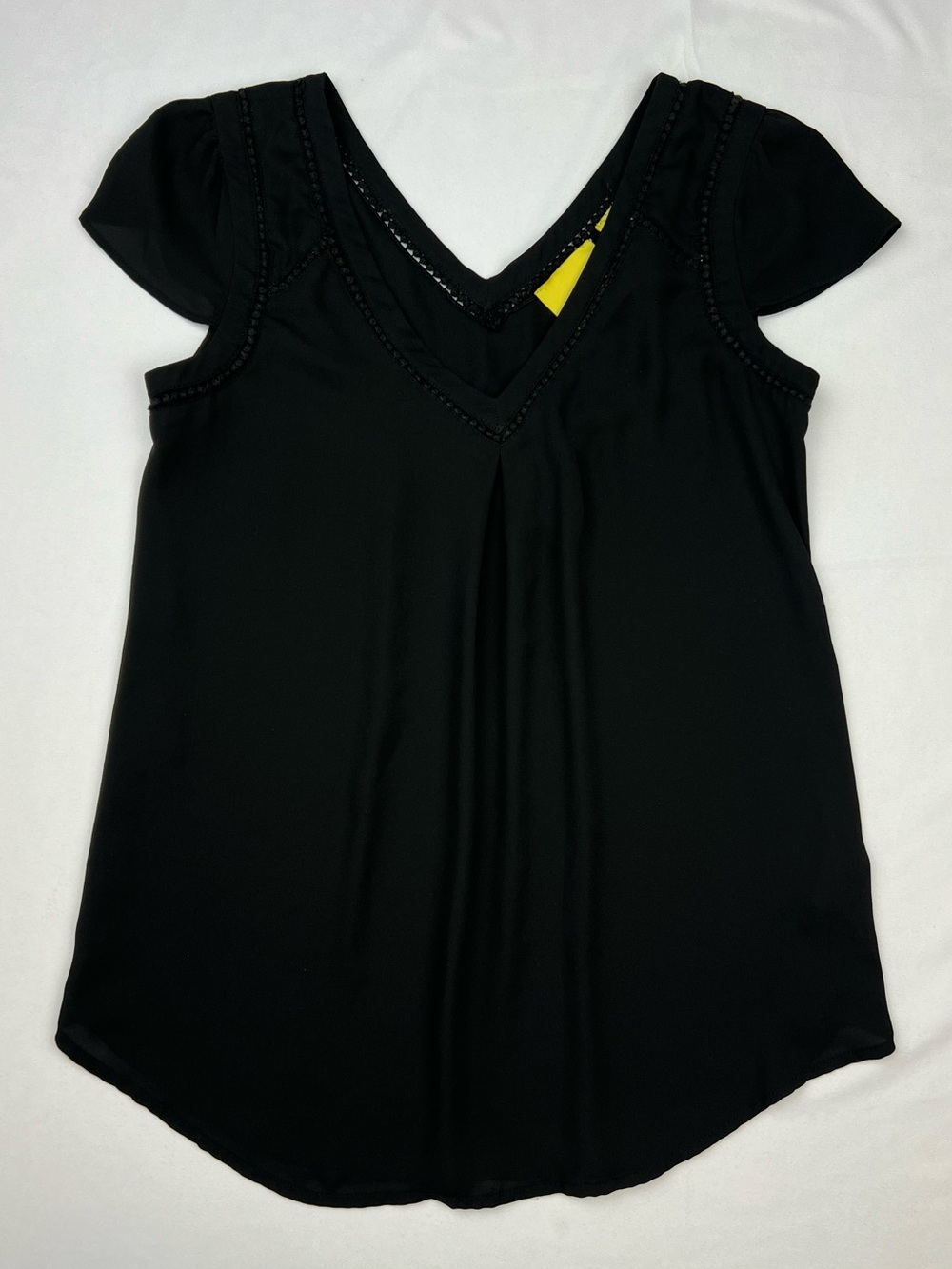 Anthropologie Maeve Blouse Flutter Sleeve Short Sleeve Black - Size 0